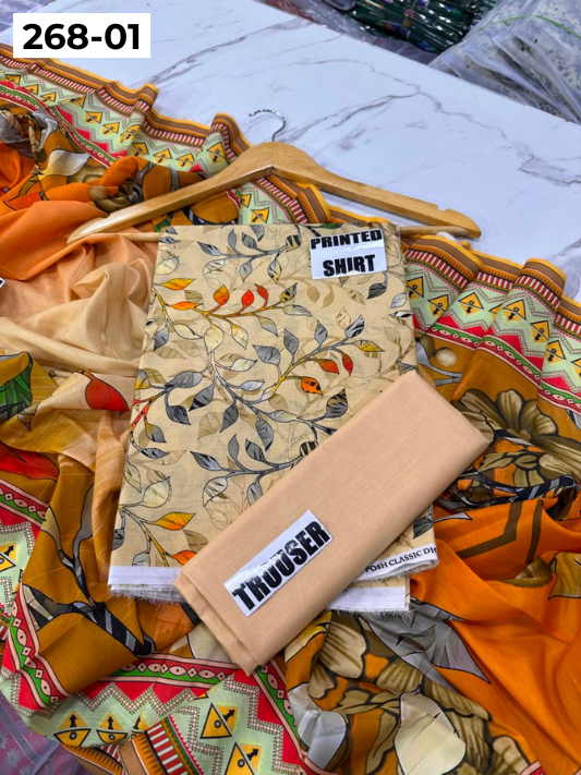 VOL 268 | DS 01 | Mirha LAWN |  DIGITAL PRINTED LAWN 3PC PRINTED LAWN SHIRT PLAIN TROUSER PRINTED LAWN DUPATTA