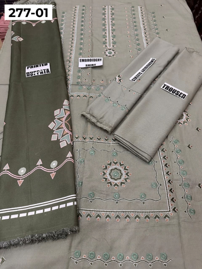 VOL 277 | DS 01 | DHANAK EMBROIDERED WOOL SHAWL 3PC