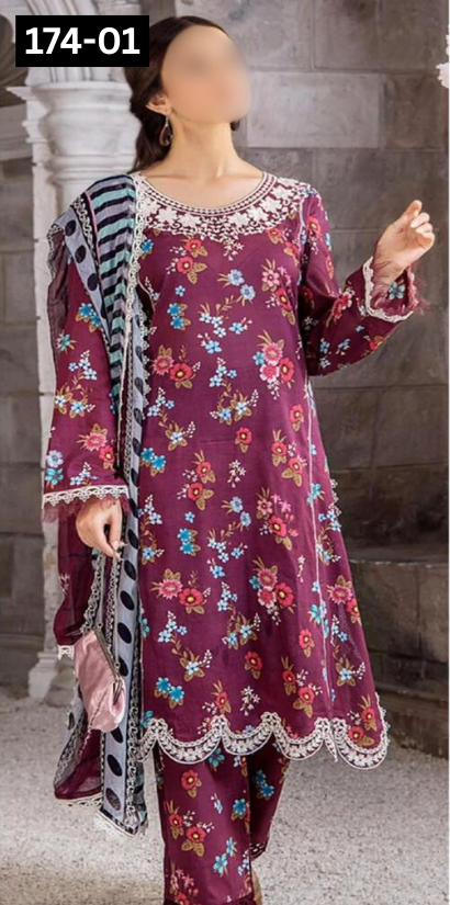 VOL 174 | DS 01 | DIGITAL PRINTED BANA DORA DHANAK 3PC DHANAK BANA DORA DUPATTA