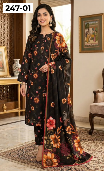 VOL 247 | DS 01 | DIGITAL PRINTED LAWN THREE PIECES VOIL LAWN DUPATTA