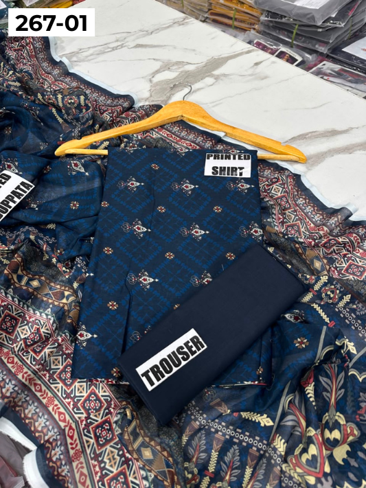 VOL 267 | DS 01 | Mirha LAWN |  DIGITAL PRINTED LAWN 3PC PRINTED LAWN SHIRT PLAIN TROUSER PRINTED LAWN DUPATTA