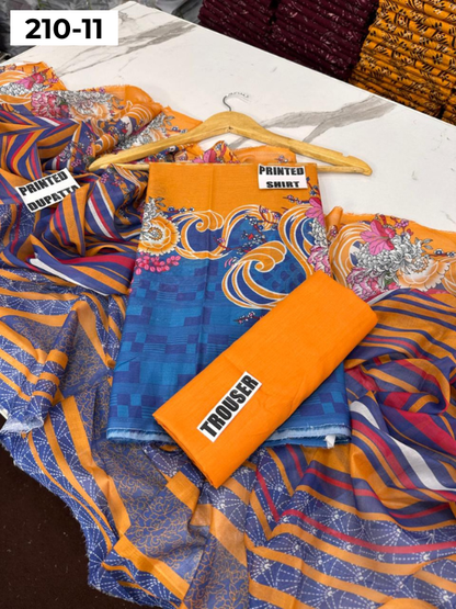 VOL 210 | DS 11 | SAPPHIRE LAWN 3PC DIGITAL PRINTED LAWN SHIRT VOIL LAWN DUPATTA DYED TROUSER