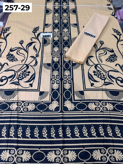VOL 257 | DS 29 | PRINTED HIT CODES LAWN 2PC | DIGITAL PRINTED LAWN SHIRT, PLAIN COTTON TROUSER