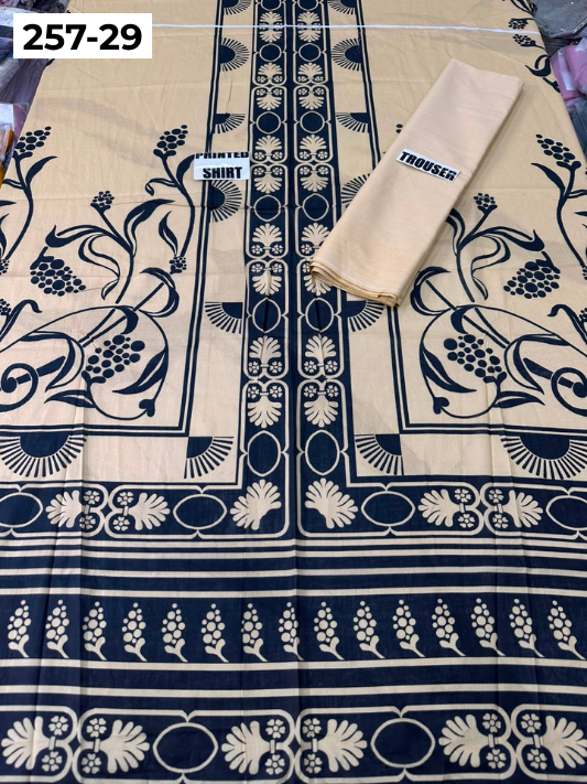 VOL 257 | DS 29 | PRINTED HIT CODES LAWN 2PC | DIGITAL PRINTED LAWN SHIRT, PLAIN COTTON TROUSER