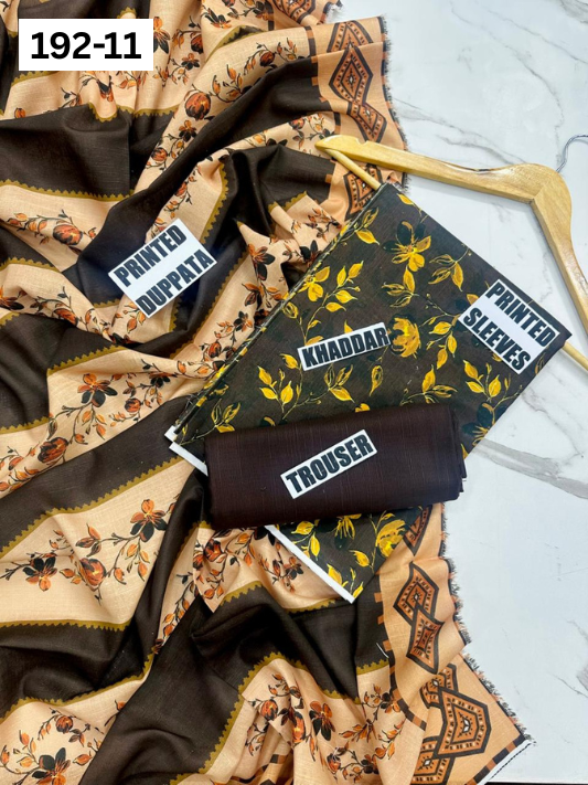 VOL 192 | DS 11 | DIGITAL PRINTED KHADDAR 3PC DYED TROUSER