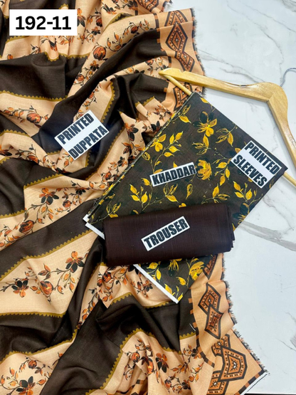 VOL 192 | DS 11 | DIGITAL PRINTED KHADDAR 3PC DYED TROUSER