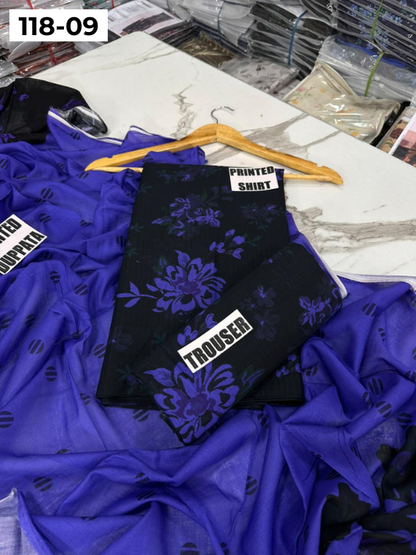 VOL 118 | DS 09 | DIGITAL PRINTED BANADORA LAWN 3PC VOIL LAWN DUPATTA