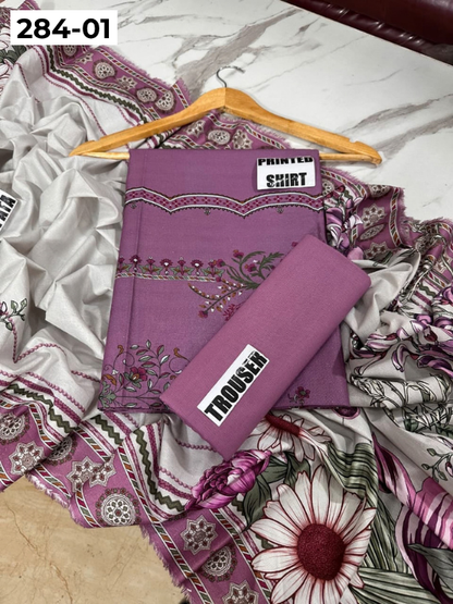 VOL 284 | 01 | SARAH BY SHANAYA | DIGITAL PRINTED 3PC CORDUROY KHADDAR SUIT | PRINTED SHIRT, TROUSER & DUPATTA