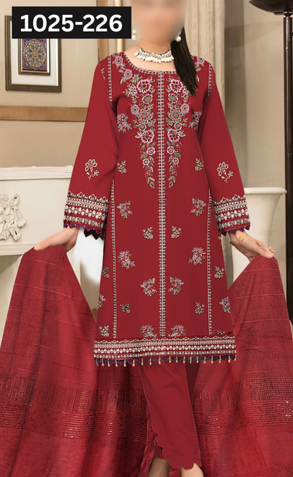 VOL 1025 | DS 226 | DHANAK DYED  EMBROIDERED 3PC DHANAK JACQUARD VELVET SHAWL