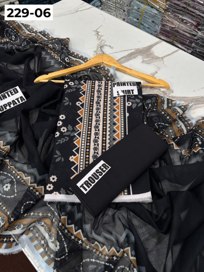 VOL 229 | DS 06 | DIGITAL PRINTED LAWN 3PC PRINTED LAWN SHIRT PLAIN TROUSER PRINTED VOIL DUPATTA