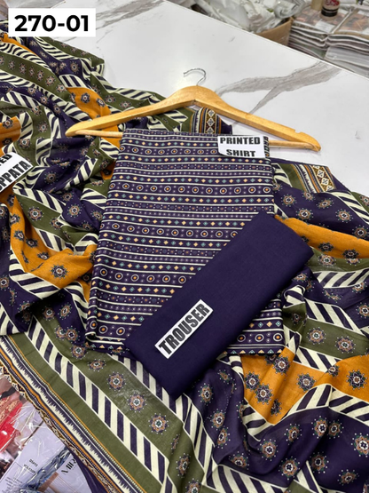 VOL 270 | DS 01 | Mirha LAWN |  DIGITAL PRINTED LAWN 3PC PRINTED LAWN SHIRT PLAIN TROUSER PRINTED LAWN DUPATTA