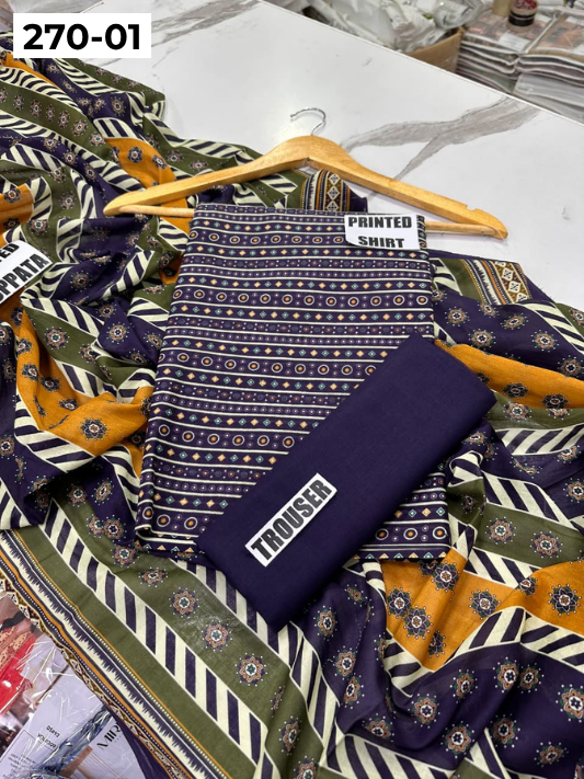 VOL 270 | DS 01 | Mirha LAWN |  DIGITAL PRINTED LAWN 3PC PRINTED LAWN SHIRT PLAIN TROUSER PRINTED LAWN DUPATTA