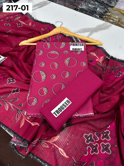 VOL 217 | DS 01 | BinSaeed LAWN DIGITAL PRINTED BANADORA LAWN SHIRT PLAIN TROUSER TARKASHI FANCY DUPATTA