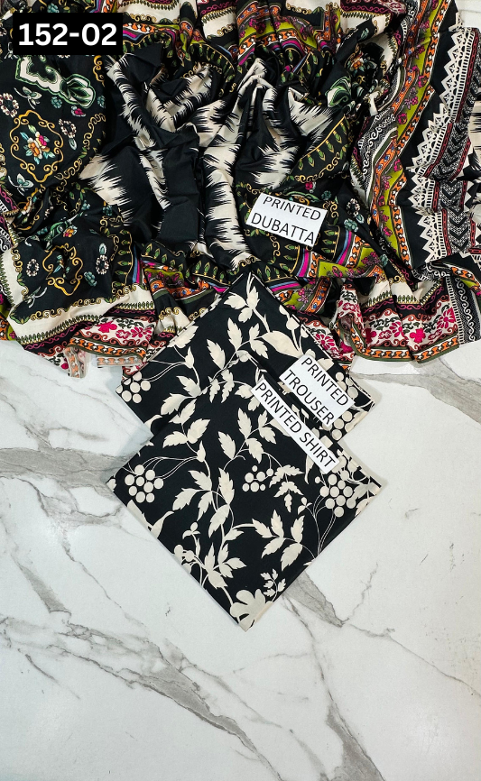 VOL 152 | DS 02 | DIGITAL PRINTED LINEN 3PC LINEN DUPATTA