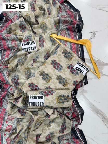 VOL 125 | DS 15 | DIGITAL PRINTED BANADORA LAWN 3PC VOIL LAWN DUPATTA