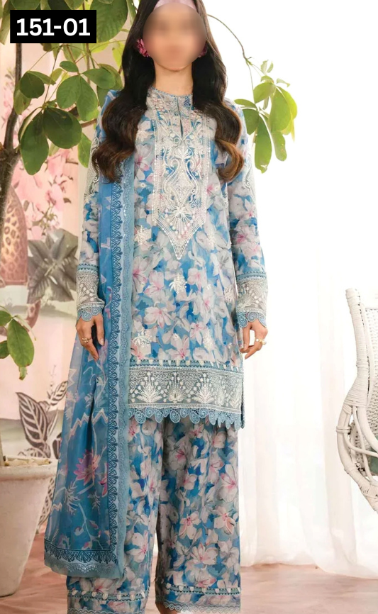 VOL 151 | DS 01 | DIGITAL PRINTED LINEN 3PC LINEN DUPATTA