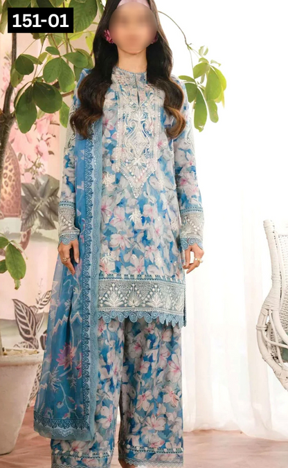 VOL 151 | DS 01 | DIGITAL PRINTED LINEN 3PC LINEN DUPATTA