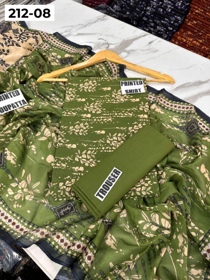VOL 212 | DS 08 | DIGITAL PRINTED BANADORA LAWN SHIRT PLAIN TROUSER VOIL LAWN DUPATTA