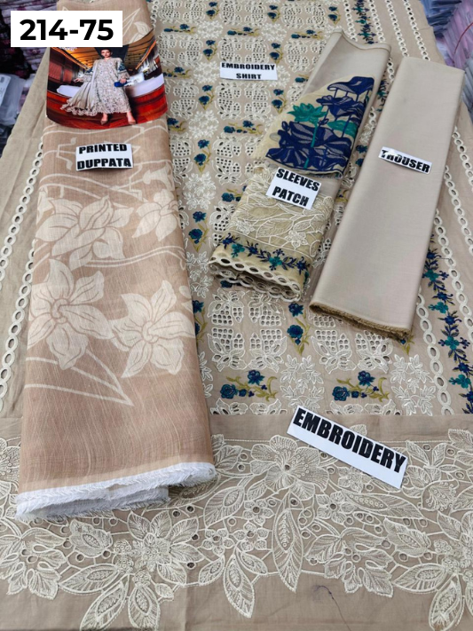 VOL 214 | DS 75 | LAWN LUXURY EMBROIDERED 3PC