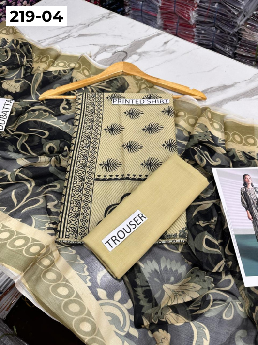 VOL 219 | DS 04 | ETHNC LAWN 3PC | DIGITAL PRINTED BANADORA LAWN SHIRT PLAIN TROUSER BAMBER CHIFFON DUPATTA