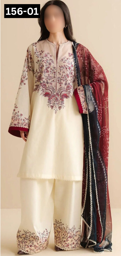 VOL 156 | DS 01 | DIGITAL PRINTED LINEN 3PC LINEN DUPATTA