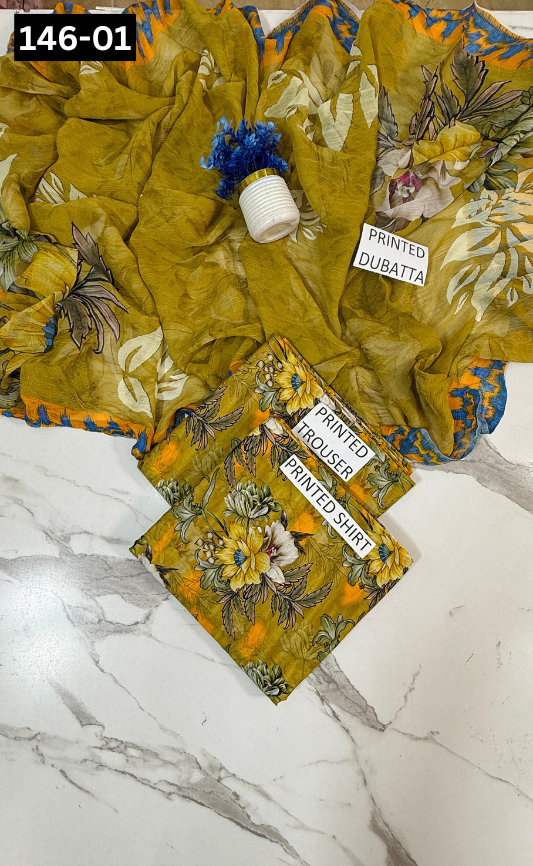 VOL 146 | DS 01 | DIGITAL PRINTED BANADORA LAWN 3PC BAMBER CHIFFON DUPATTA