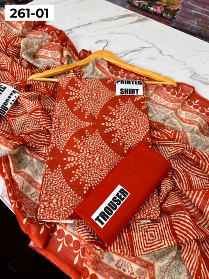 VOL 261 | DS 01 | m basics By Maria-B | DIGITAL PRINTED LAWN THREE PIECES