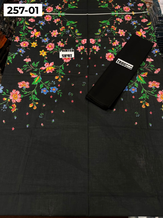VOL 257 | DS 01 | PRINTED HIT CODES LAWN 2PC | DIGITAL PRINTED LAWN SHIRT, PLAIN COTTON TROUSER