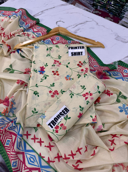VOL 247 | DS 60 | DIGITAL PRINTED LAWN THREE PIECES VOIL LAWN DUPATTA