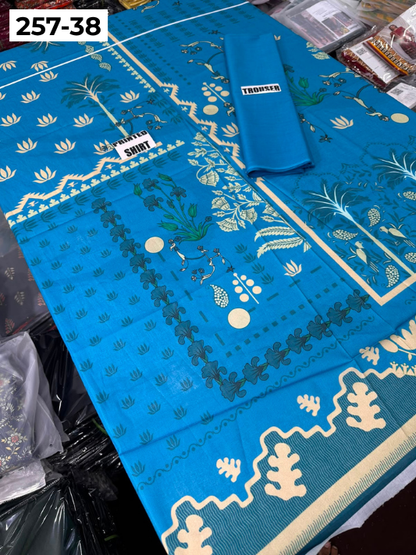 VOL 257 | DS 38 | PRINTED HIT CODES LAWN 2PC | DIGITAL PRINTED LAWN SHIRT, PLAIN COTTON TROUSER
