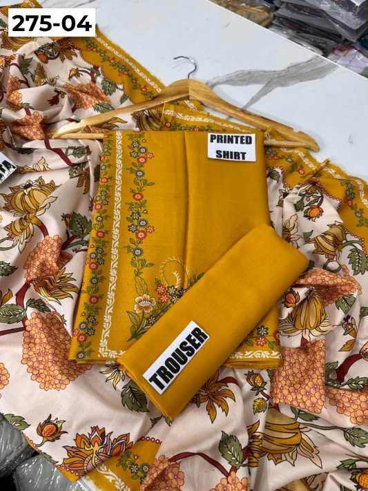 VOL 275 | DS 04 | SHANAYA | DIGITAL PRINTED 3PC STONE LINEN SHIRT, PRINTED TROUSER, PRINTED STONE LINEN DUPATTA