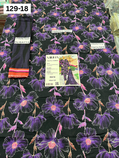 VOL 129 | DS 18 | DIGITAL PRINTED BANADORA LAWN 3PC VOIL LAWN DUPATTA