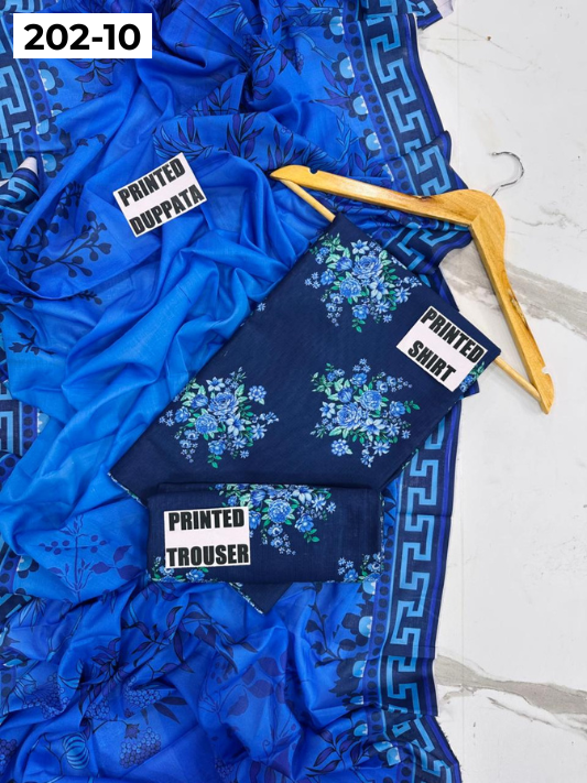 VOL 202 | DS 10 | DIGITAL PRINTED BANADORA LAWN 3PC VOIL LAWN DUPATTA