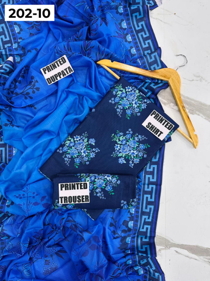 VOL 202 | DS 10 | DIGITAL PRINTED BANADORA LAWN 3PC VOIL LAWN DUPATTA