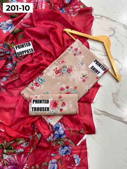 VOL 201 | DS 10 | DIGITAL PRINTED BANADORA LAWN 3PC VOIL LAWN DUPATTA
