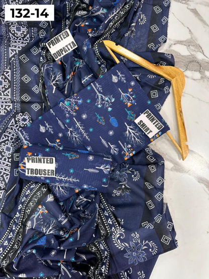 VOL 132 | DS 14 | DIGITAL PRINTED BANADORA LAWN 3PC VOIL LAWN DUPATTA