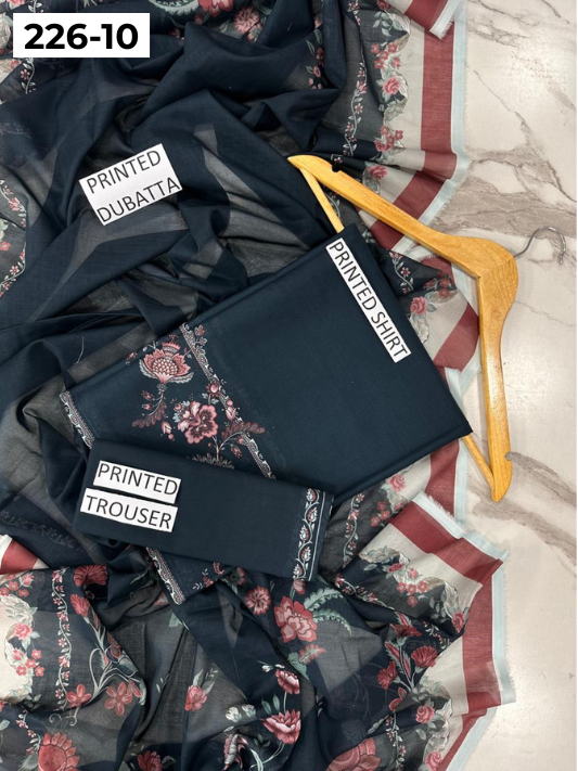 VOL 226 | DS 10 | DIGITAL PRINTED LAWN 3PC PRINTED LAWN SHIRT PLAIN TROUSER PRINTED VOIL DUPATTA
