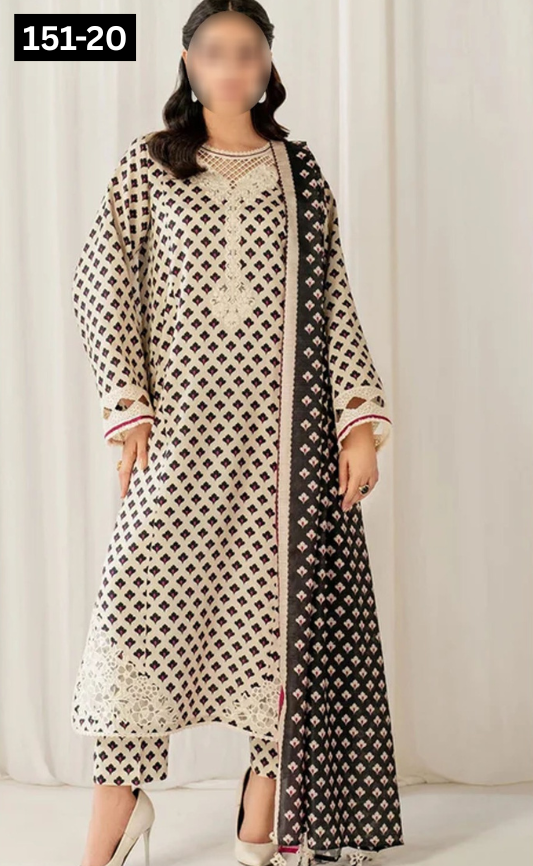 VOL 151 | DS 20 | DIGITAL PRINTED LINEN 3PC LINEN DUPATTA