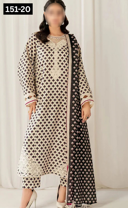 VOL 151 | DS 20 | DIGITAL PRINTED LINEN 3PC LINEN DUPATTA