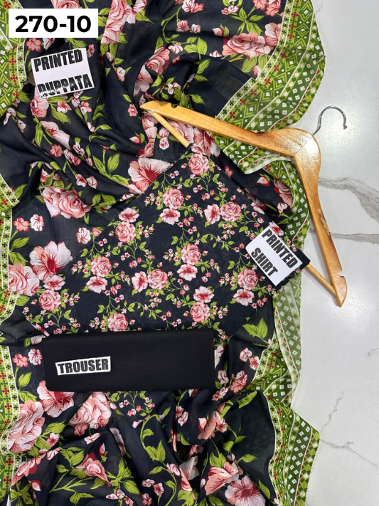 VOL 270 | DS 10 | Mirha LAWN |  DIGITAL PRINTED LAWN 3PC PRINTED LAWN SHIRT PLAIN TROUSER PRINTED LAWN DUPATTA