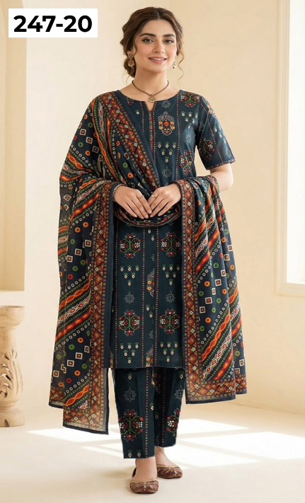 VOL 247 | DS 20 | DIGITAL PRINTED LAWN THREE PIECES VOIL LAWN DUPATTA