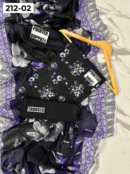 VOL 212 | DS 02 | DIGITAL PRINTED BANADORA LAWN SHIRT PLAIN TROUSER VOIL LAWN DUPATTA