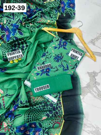 VOL 192 | DS 39 | DIGITAL PRINTED KHADDAR 3PC DYED TROUSER