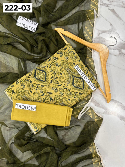 VOL 222 | DS 03 | BEECHTREE LAWN | DIGITAL PRINTED BANADORA LAWN SHIRT PLAIN TROUSER BAMBER CHIFFON DUPATTA