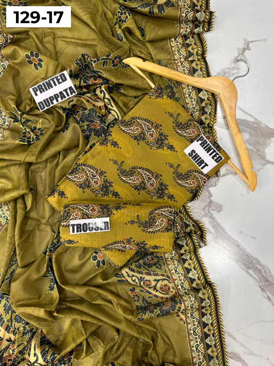 VOL 129 | DS 17 | DIGITAL PRINTED BANADORA LAWN 3PC VOIL LAWN DUPATTA