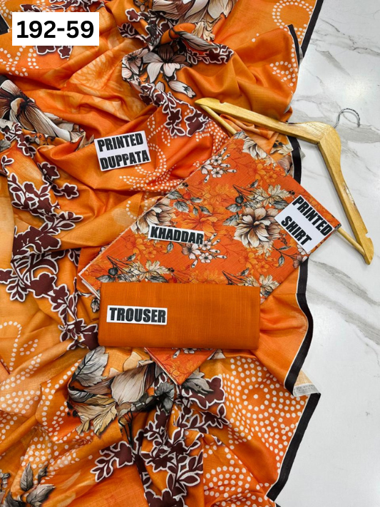 VOL 192 | DS 59 | DIGITAL PRINTED KHADDAR 3PC DYED TROUSER