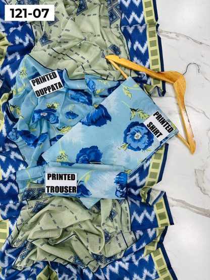 VOL 121 | DS 07 | DIGITAL PRINTED BANADORA LAWN 3PC VOIL LAWN DUPATTA