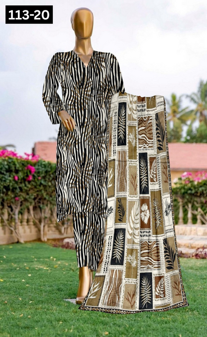 VOL 113 | DS 20 | DIGITAL PRINTED BANADORA LAWN 3PC VOIL LAWN DUPATTA