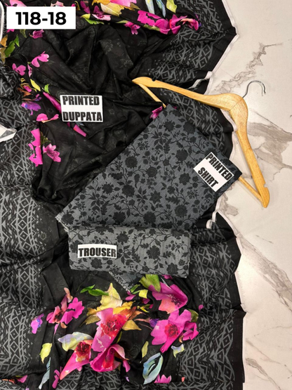 VOL 118 | DS 18 | DIGITAL PRINTED BANADORA LAWN 3PC VOIL LAWN DUPATTA