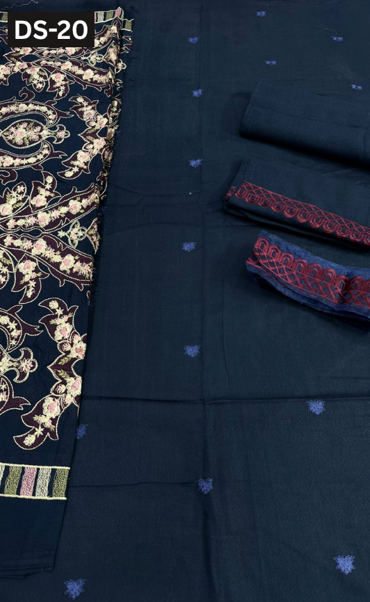 BAREEZE KARANDI | DS 20 | KARANDI EMBROIDERED 3PC WITH EMBROIDERED SHAWL